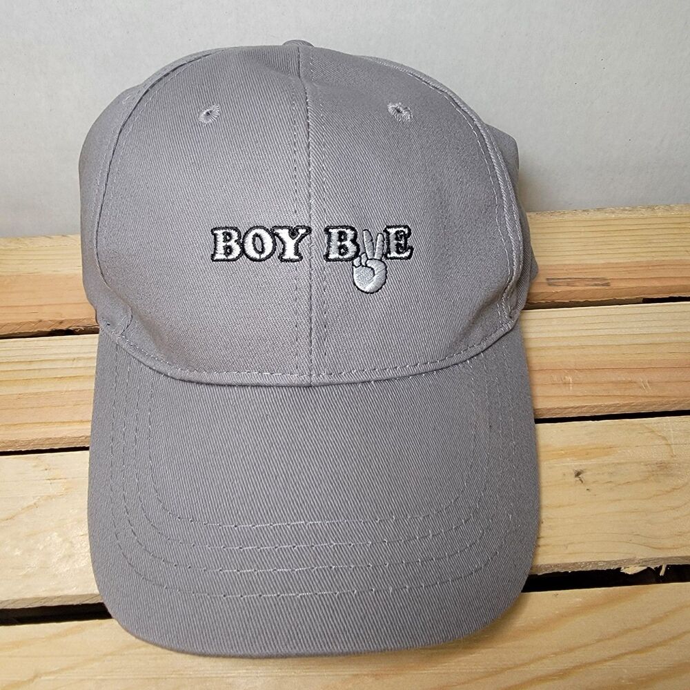 Charlotte Russe "Boy Bye" Embroidered Adjustable Ball Cap Grey - 100% cotton